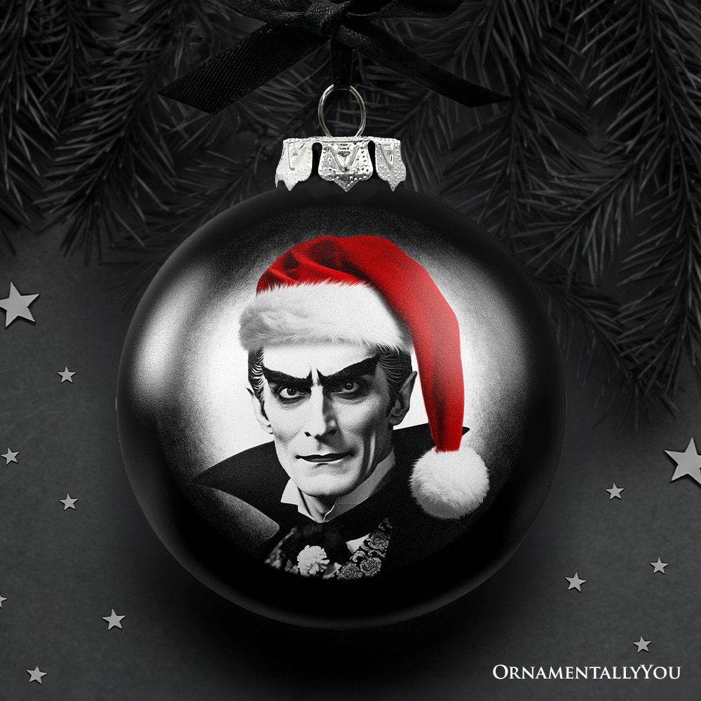 Dracula Spooky Christmas Portrait Glass Ornament, Black Horror Halloween Tree Decoration - 