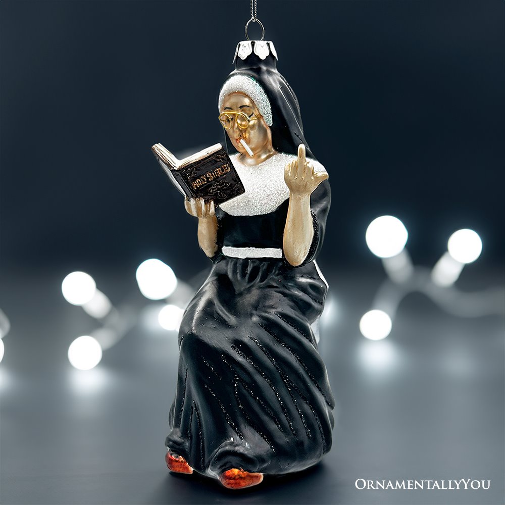 (Pre-Order) Eccentric Gothic Smoking Nun Glass Ornament, Unique Halloween and Emo Home Decor