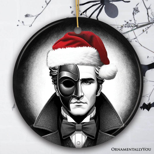 Enigmatic Phantom of the Opera with Santa Hat Ornament, Captivating Halloween Tree Keepsake Christmas Decor - Circle
