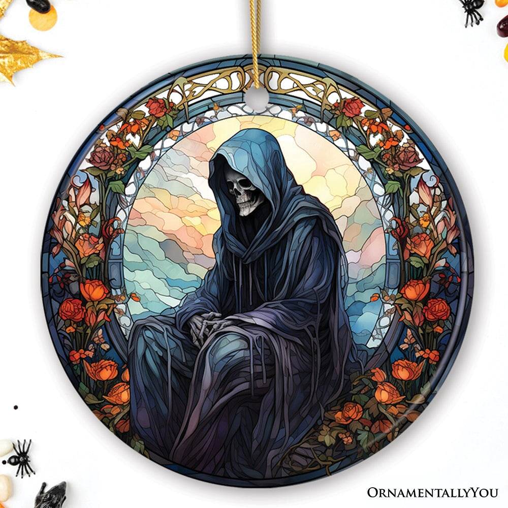 Halloween Angel of Death Stained Glass Style Ceramic Ornament - Circle