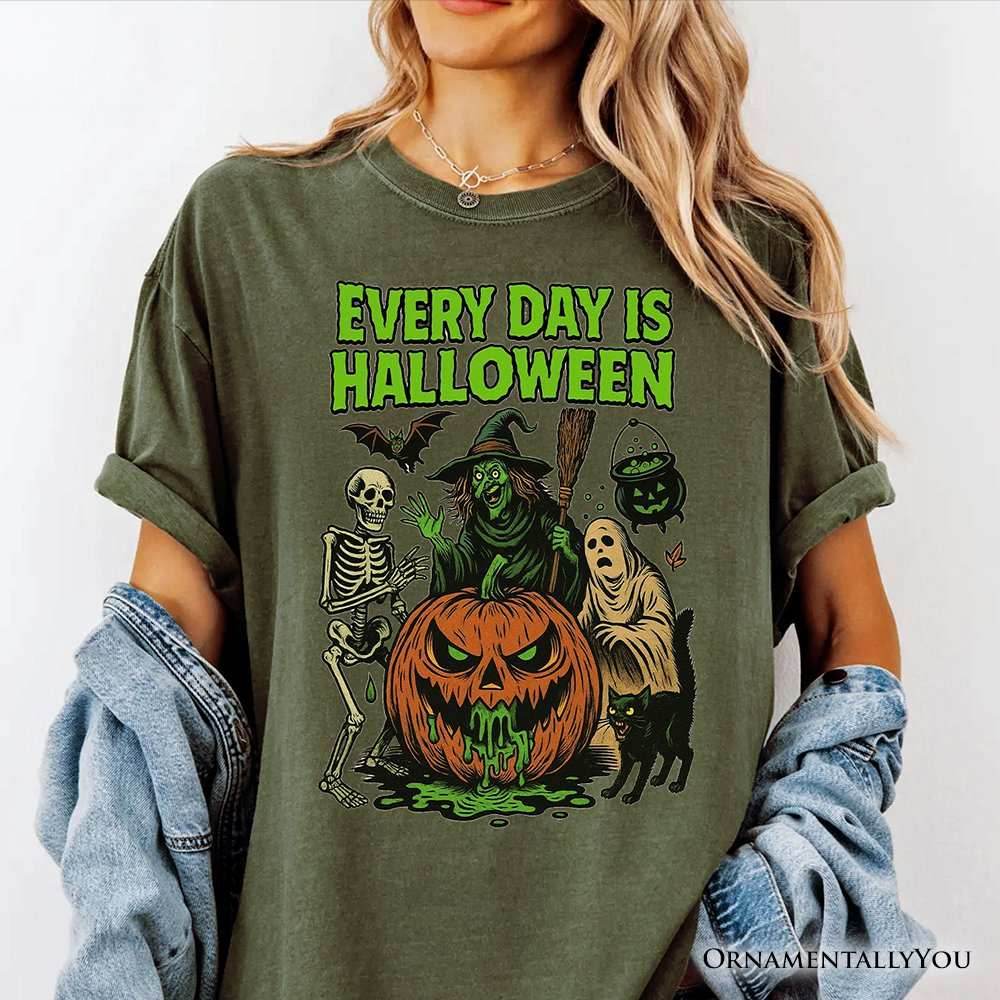 Every Day Is Halloween T-Shirt, Vintage Pumpkin Witch Spooky Tee for Eternal Spook Enthusiasts - Black / XS