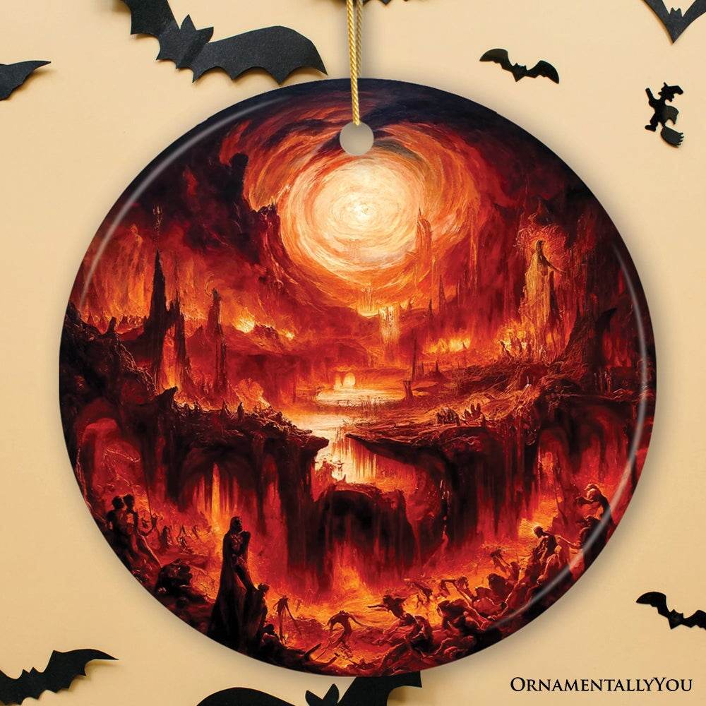 Fiery Hellscape Dante's Inferno Ceramic Ornament, Painting Halloween Gift And Decor - Circle
