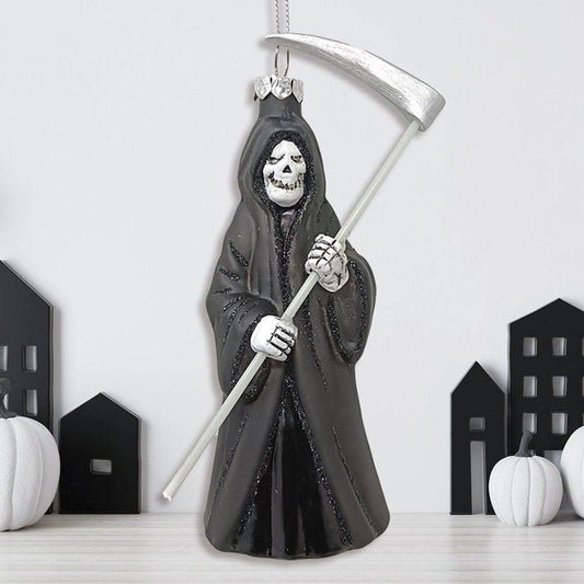 Grim Reaper Horror Glass Ornament, Spooky Halloween Christmas Tree Resin Decoration - 