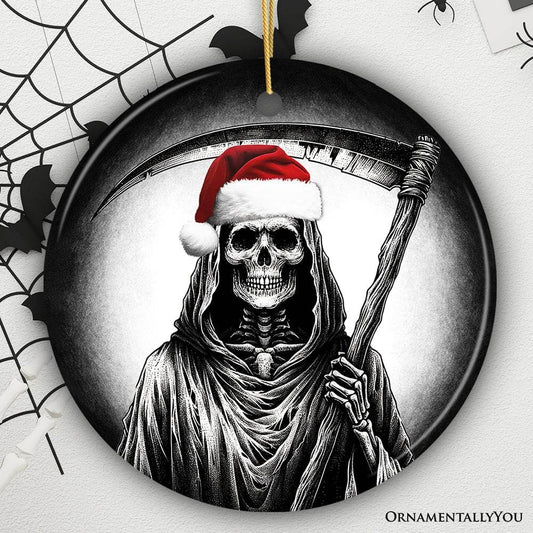 Haunting Santa Grim Reaper Ornament, Spooky Christmas Decor for Unique Halloween Tree Gift - Circle