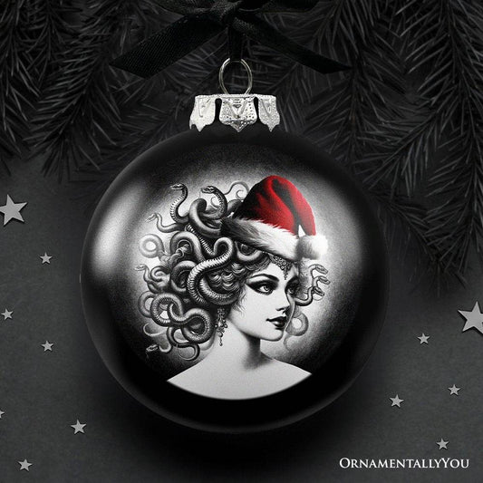 Medusa Christmas Spooky Portrait Glass Ornament, Black Horror Halloween Tree Decoration - 