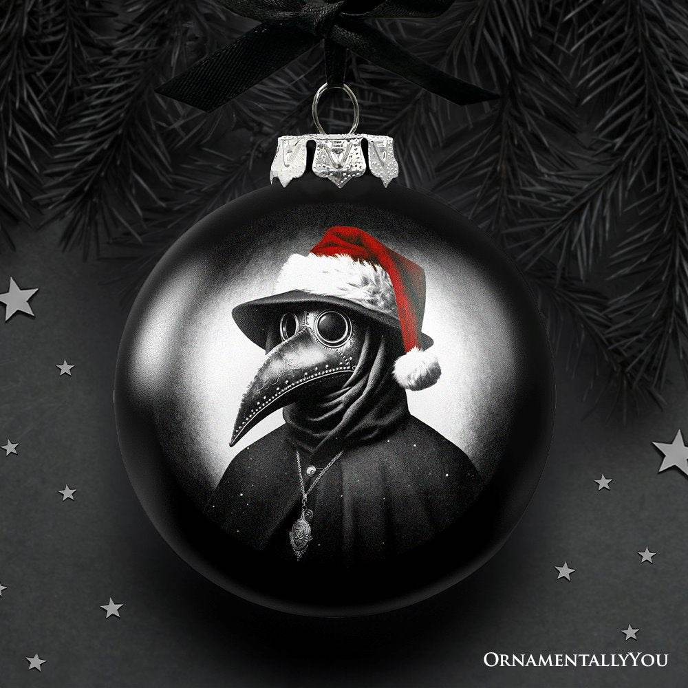 Plague Doctor Christmas Spooky Portrait Glass Ornament, Black Horror Halloween Tree Decoration - 