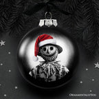 Scarecrow Christmas Spooky Portrait Glass Ornament, Black Horror Halloween Tree Decoration - 
