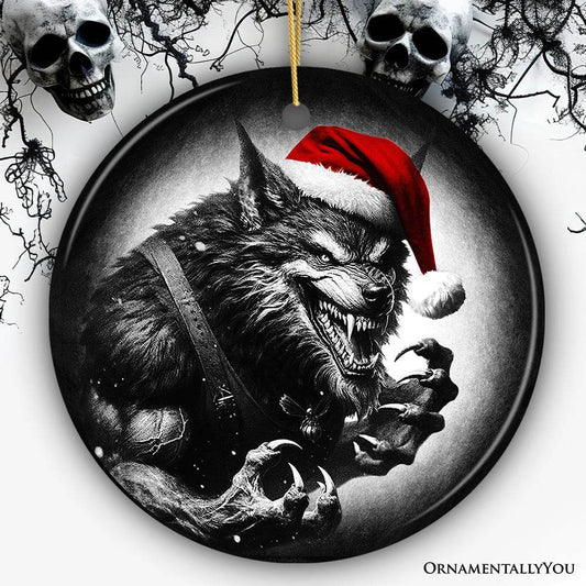 Vicious Werewolf Ceramic Ornament, Enigmatic Christmas Decoration for Halloween Tree - Circle