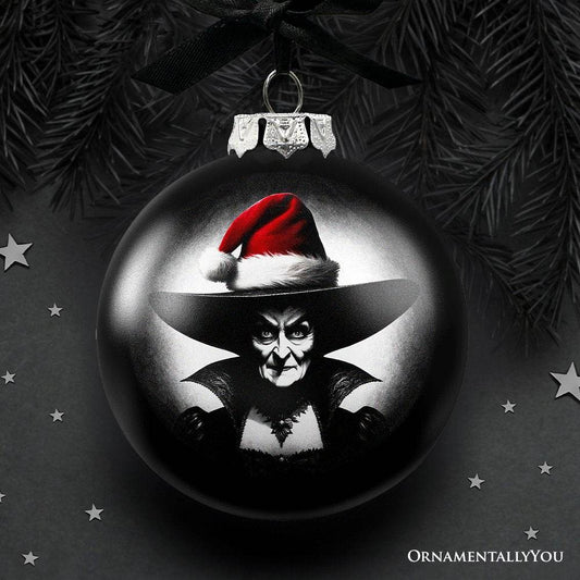 Wicked Witch Christmas Spooky Portrait Glass Ornament, Black Horror Halloween Tree Decoration - 