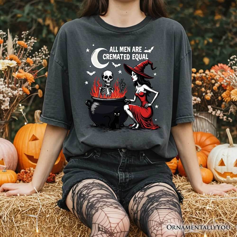 All Men Are Cremated Equal Halloween T-Shirt, Funny Witch - White / XS