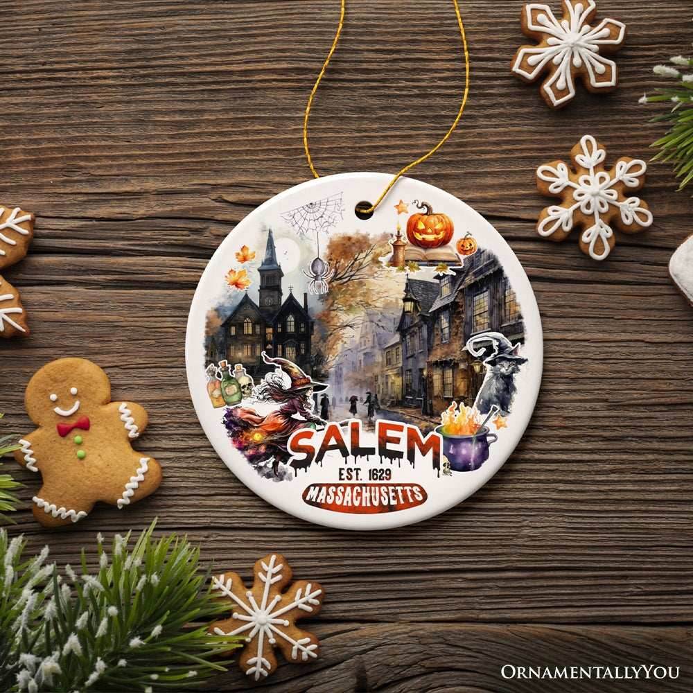 Artistic Spooky and Classic Salem Massachusetts Ornament, Witches and Halloween Souvenir Gift - Circle