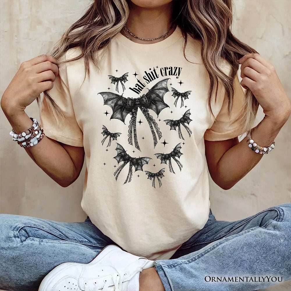 Bat Shit Crazy Coquette Bats T-Shirt, Funny Halloween Tee for Wild and Wicked Spirits - White / XS
