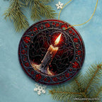 Candlelight for a Spine-Chilling Ambiance Stained Glass Style Ceramic Ornament, Halloween Themed Christmas Gift and Decor - Circle