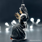 (Pre-Order) Eccentric Gothic Smoking Nun Glass Ornament, Unique Halloween and Emo Home Decor