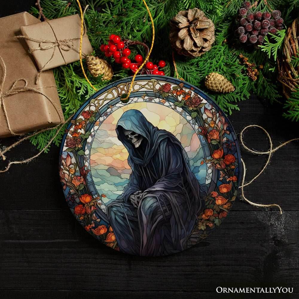 Halloween Angel of Death Stained Glass Style Ceramic Ornament - Circle