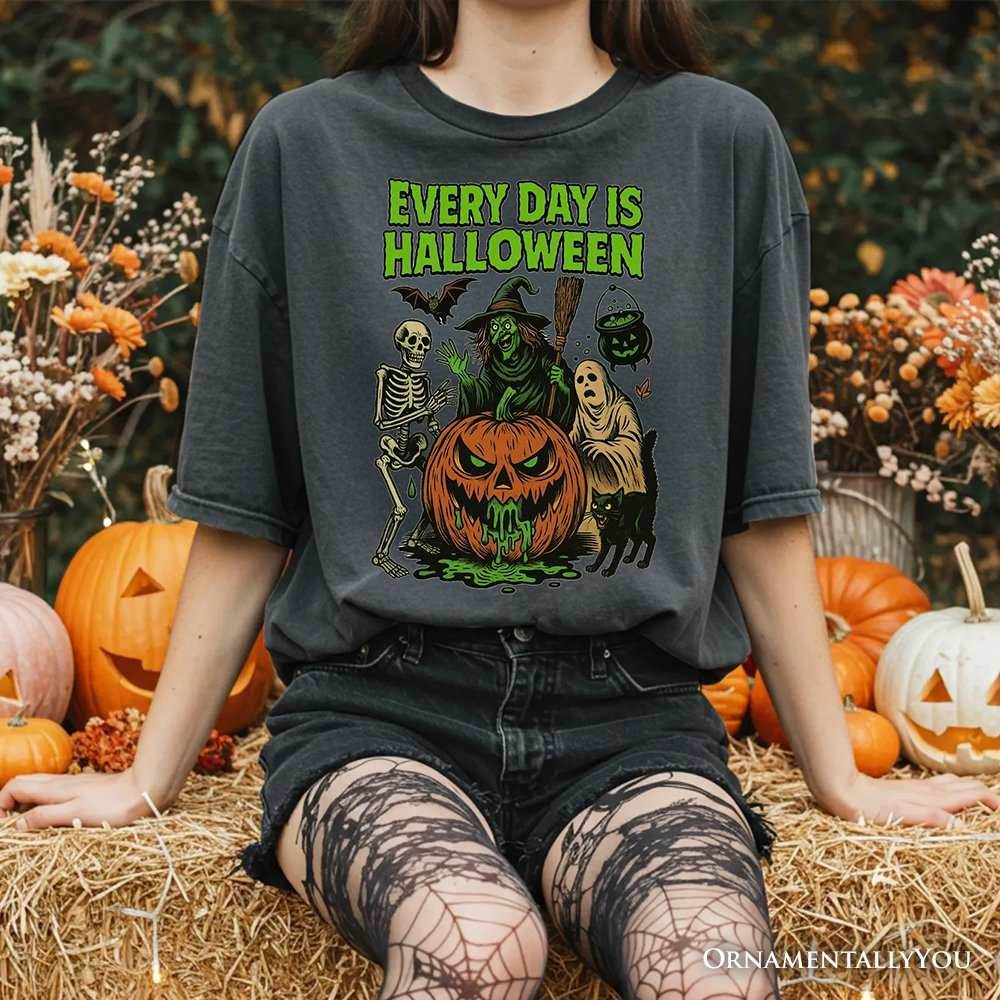 Every Day Is Halloween T-Shirt, Vintage Pumpkin Witch Spooky Tee for Eternal Spook Enthusiasts - Black / XS