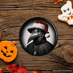 Grim Plague Doctor With Santa Hat Ceramic Ornament, Dark Christmas Keepsake for Halloween Tree - Circle