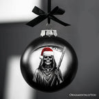 Grim Reaper Christmas Spooky Portrait Glass Ornament, Black Horror Halloween Tree Decoration - 