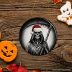 Haunting Santa Grim Reaper Ornament, Spooky Christmas Decor for Unique Halloween Tree Gift - Circle