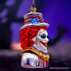 Horror Clown Head Glass Ornament, Gothic Halloween Tree Decor - 