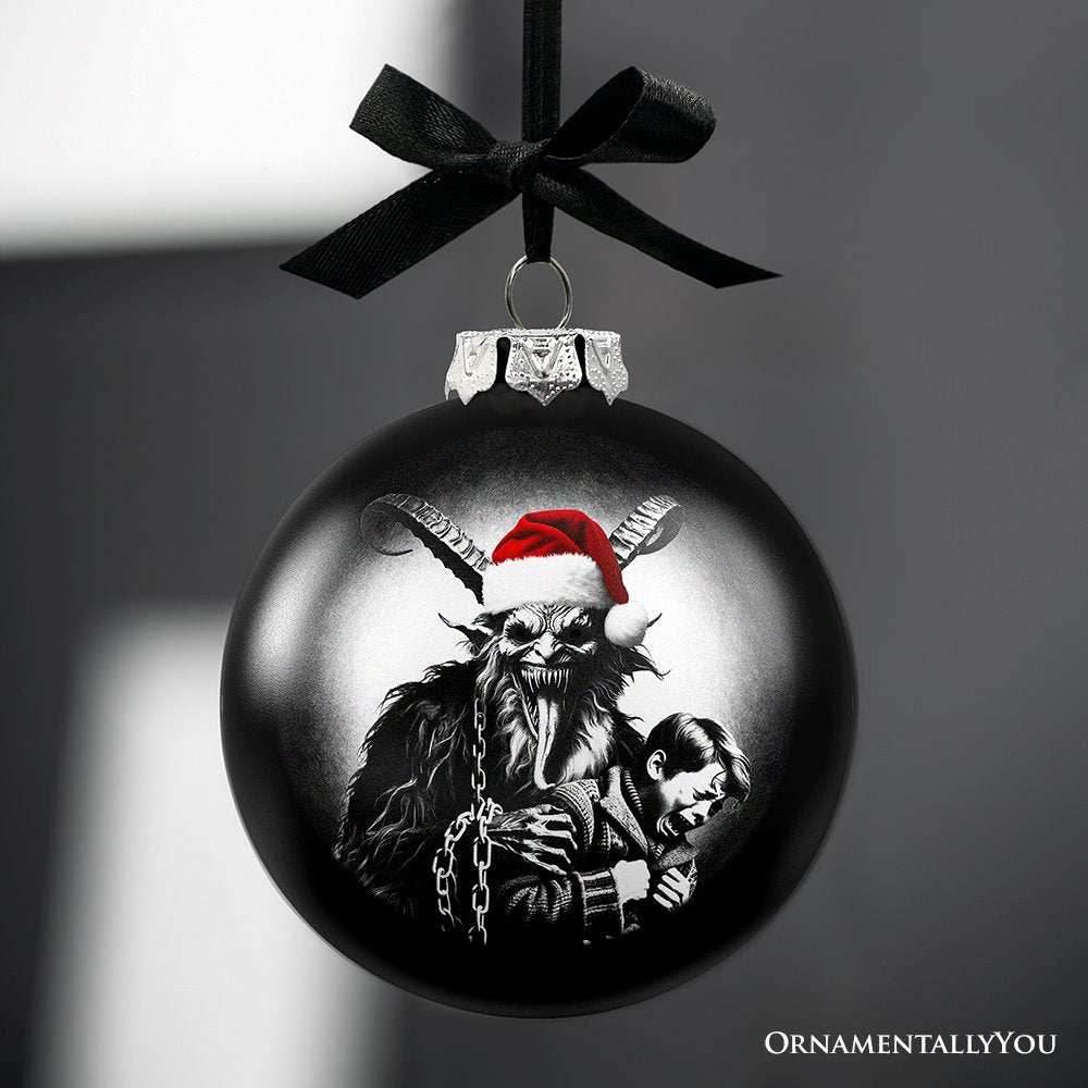 Krampus Christmas Spooky Portrait Glass Ornament, Black Horror Halloween Tree Decoration - 