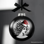 Medusa Christmas Spooky Portrait Glass Ornament, Black Horror Halloween Tree Decoration - 