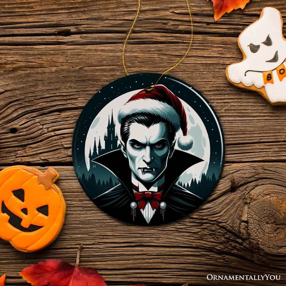 Midnight Terror Dracula Ornament, Sinister Holiday Keepsake and Halloween Tree Decor - Circle / Version 2