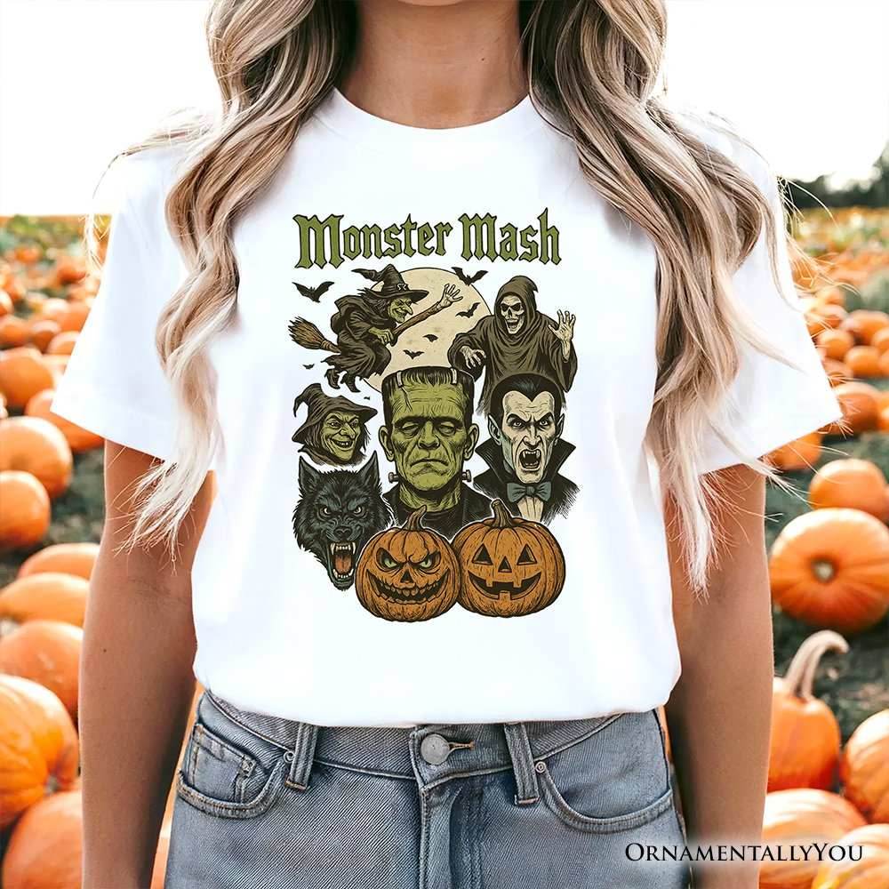 Monster Mash Classic T-Shirt, Halloween Monsters Tee for The Spooky Season - White / XS