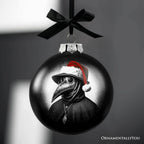 Plague Doctor Christmas Spooky Portrait Glass Ornament, Black Horror Halloween Tree Decoration - 
