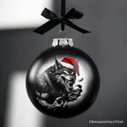 Werewolf Christmas Spooky Portrait Glass Ornament, Black Horror Halloween Tree Decoration - 