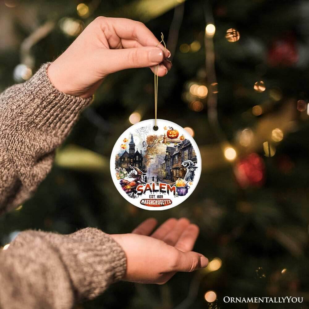 Artistic Spooky and Classic Salem Massachusetts Ornament, Witches and Halloween Souvenir Gift - Circle