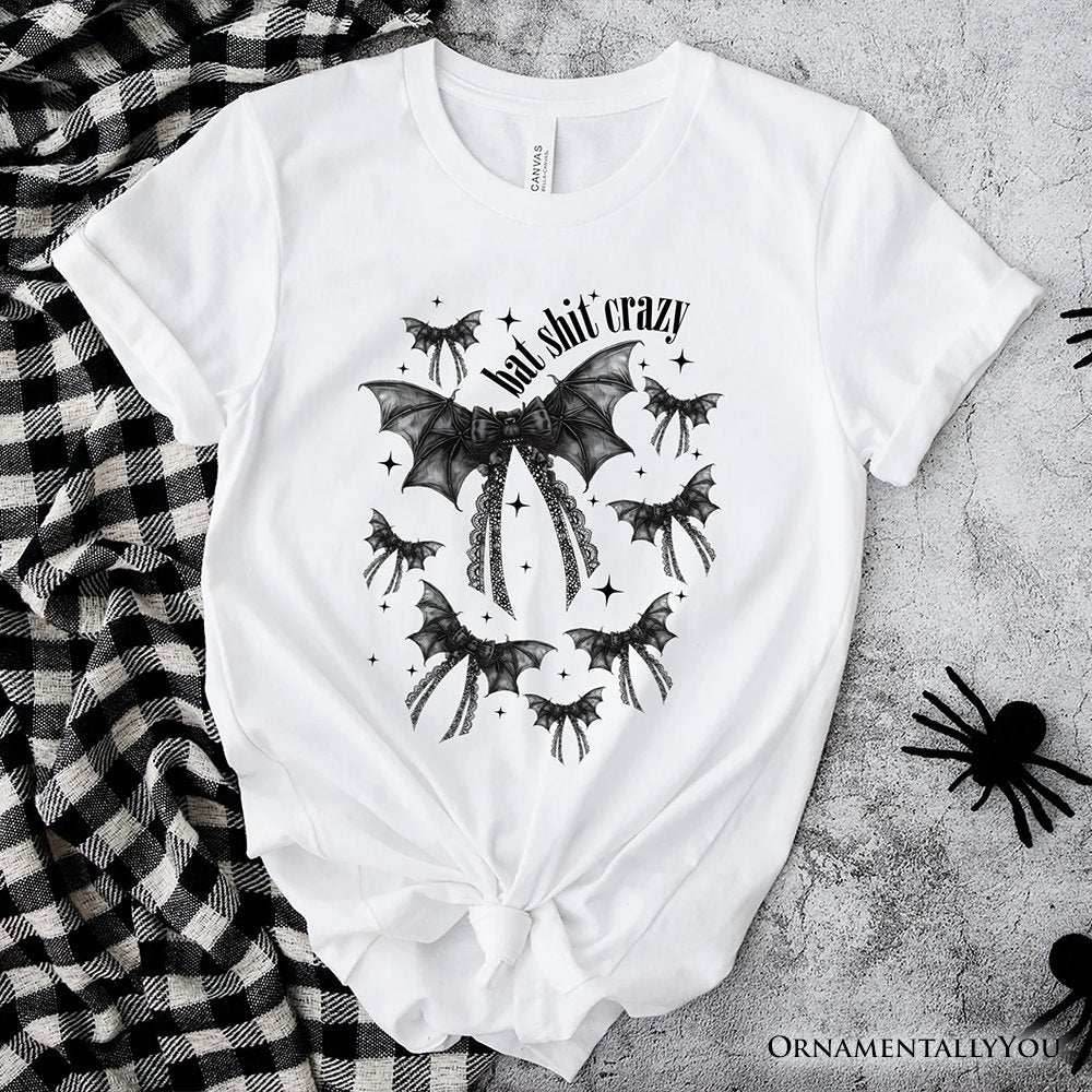 Bat Shit Crazy Coquette Bats T-Shirt, Funny Halloween Tee for Wild and Wicked Spirits - White / XS
