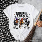 Chick or Treat Chicken T-Shirt, Funny Farmhouse Halloween Tee - White / XS