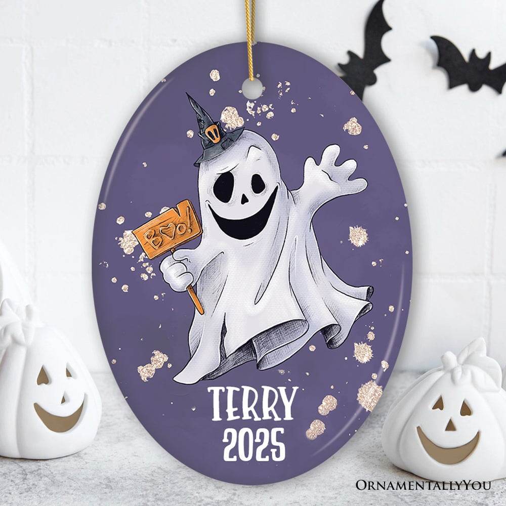 Customized Spooky Ghost Phantom Playful Halloween Ornament - Oval