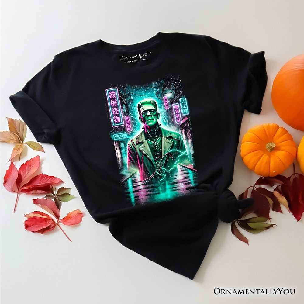 Cyberpunk Frankenstein T‑Shirt, Neon Halloween Monster Tee - Black / XS