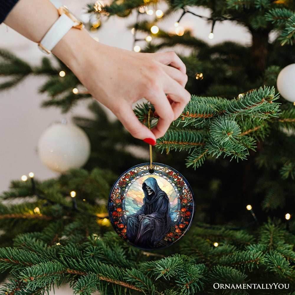 Halloween Angel of Death Stained Glass Style Ceramic Ornament - Circle