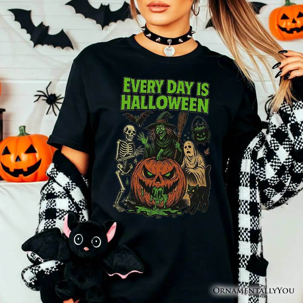 Every Day Is Halloween T-Shirt, Vintage Pumpkin Witch Spooky Tee for Eternal Spook Enthusiasts - Black / XS