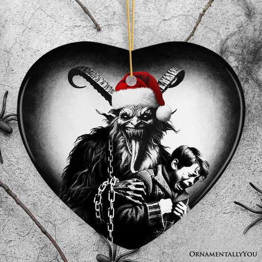 Horrifying Krampus With Santa Hat Ceramic Ornament, Keepsake For Unique Halloween Tree Christmas Decor - Heart