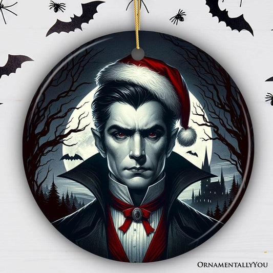 Midnight Terror Dracula Ornament, Sinister Holiday Keepsake and Halloween Tree Decor - Circle / Version 1