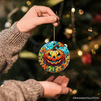 Pumpkin Spice and Crispy Leaves Stained Glass Style Ceramic Ornament, Halloween Themed Christmas Gift and Decor - Circle