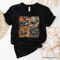 Skeleton Goose Patchwork T-Shirt, Floral Halloween Tee for The Spooky Season - Black / XS