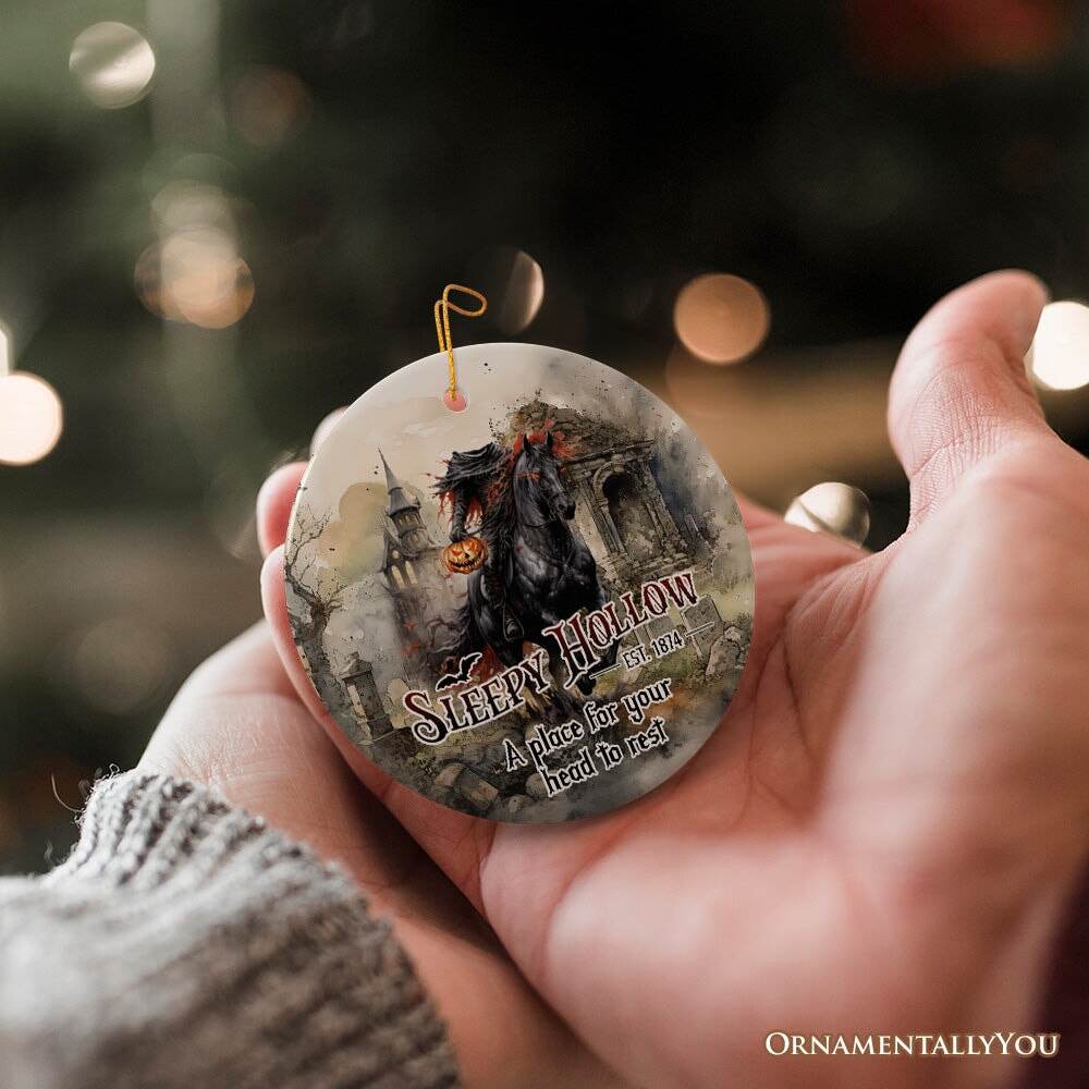 Vintage Sleepy Hollow Dark and Spooky Ornament, Headless Horseman Halloween Souvenir - Circle