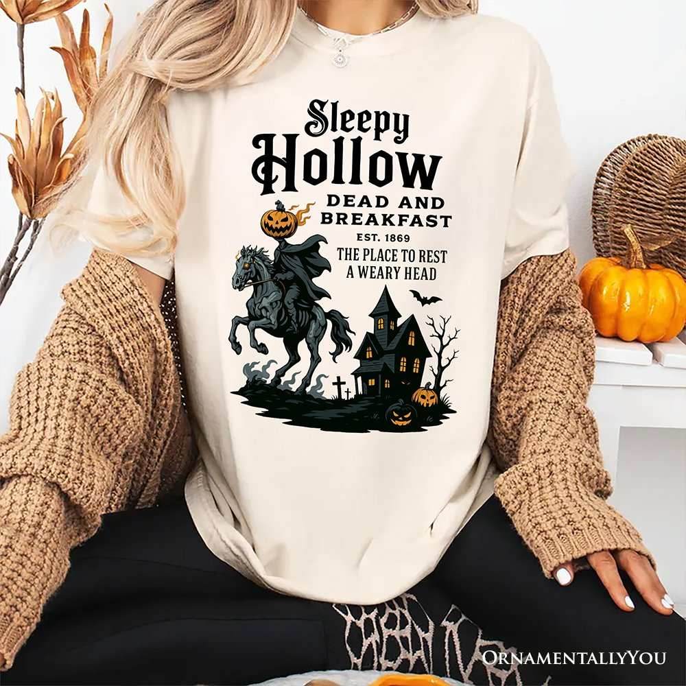 Headless Horseman Sleepy Hollow Halloween T-Shirt, Dead and Breakfast Retro Tee - White / XS