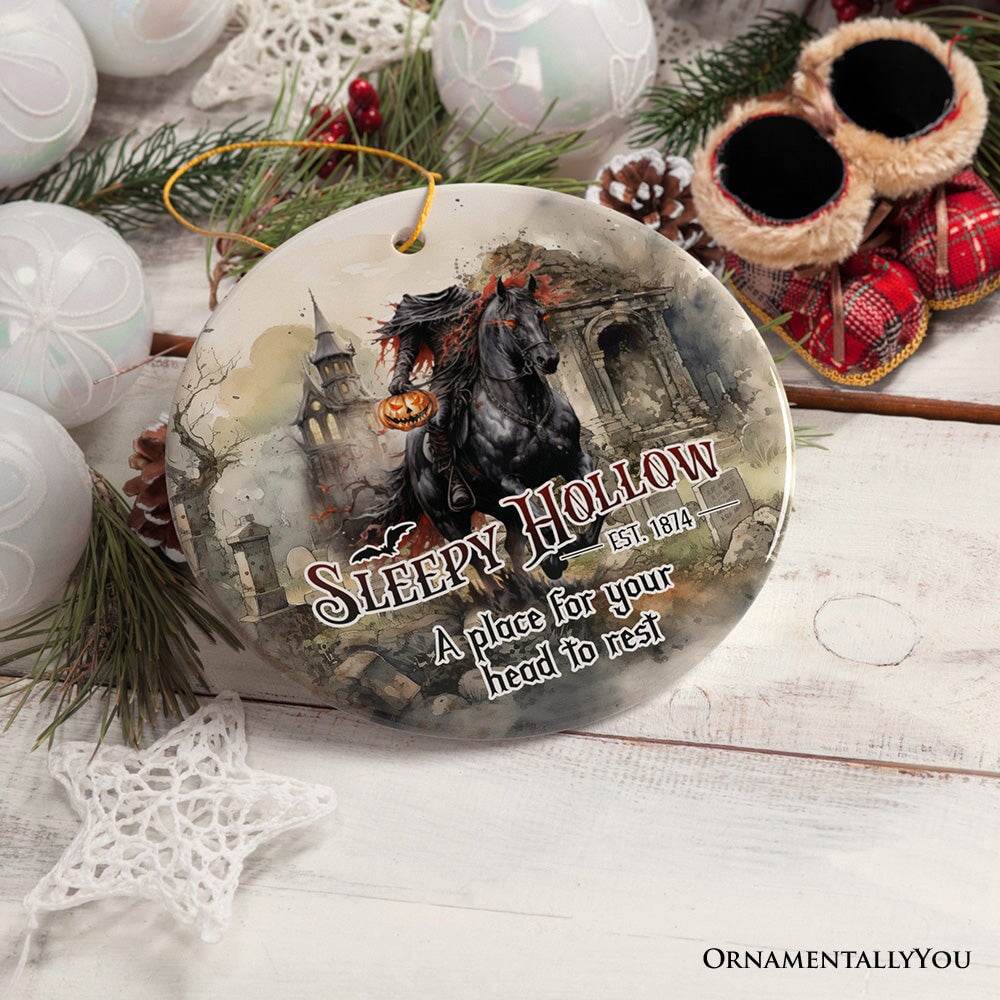 Vintage Sleepy Hollow Dark and Spooky Ornament, Headless Horseman Halloween Souvenir - Circle