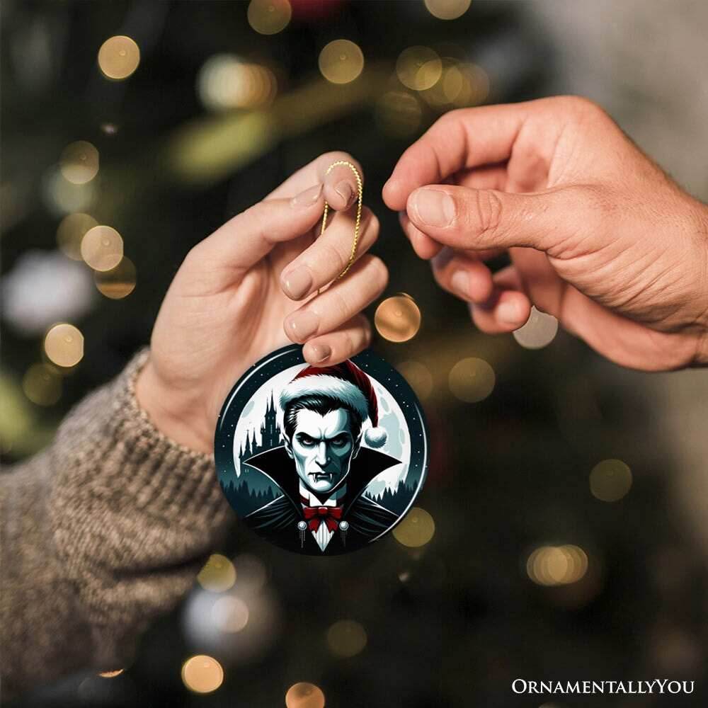 Midnight Terror Dracula Ornament, Sinister Holiday Keepsake and Halloween Tree Decor - Circle / Version 1