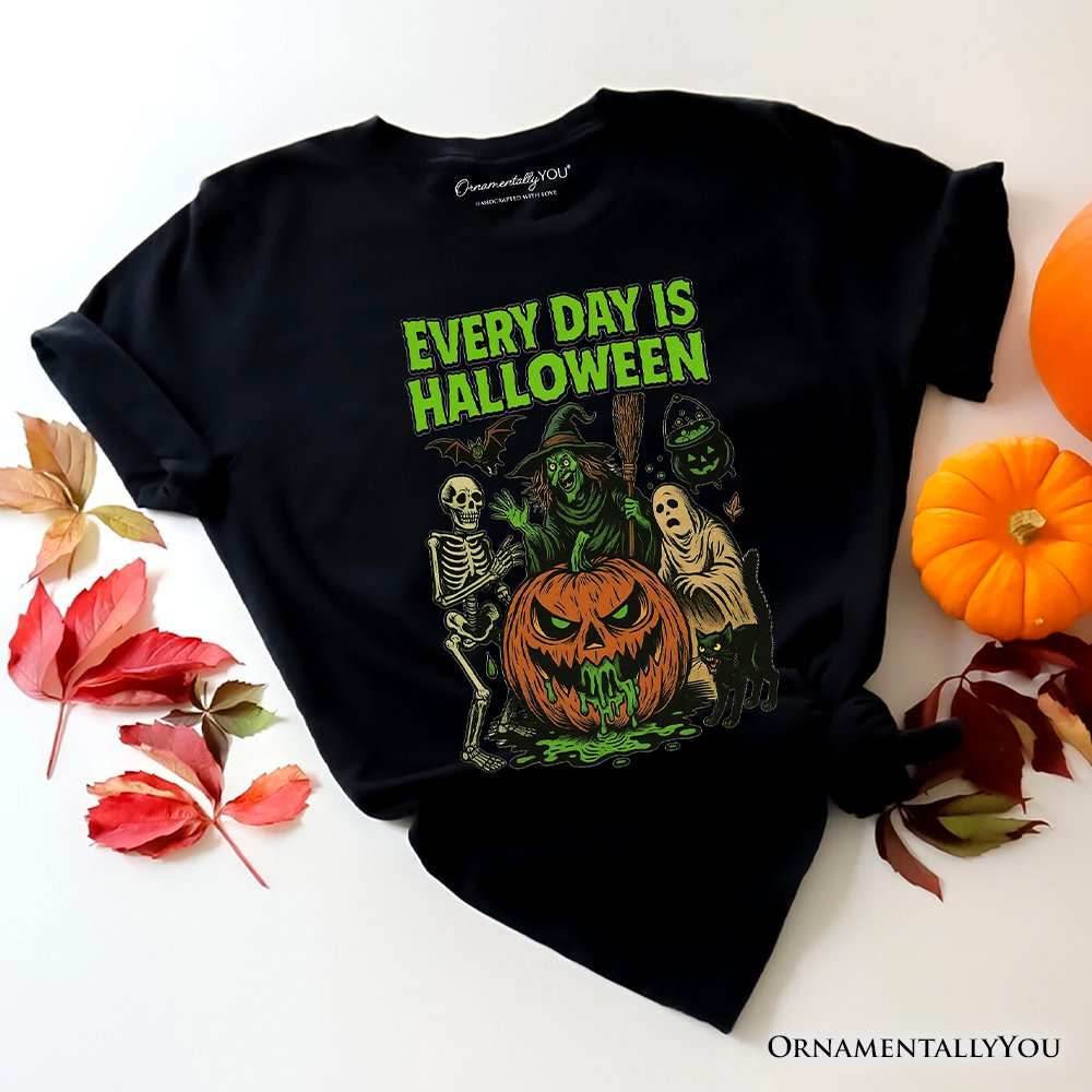 Every Day Is Halloween T-Shirt, Vintage Pumpkin Witch Spooky Tee for Eternal Spook Enthusiasts - Black / XS