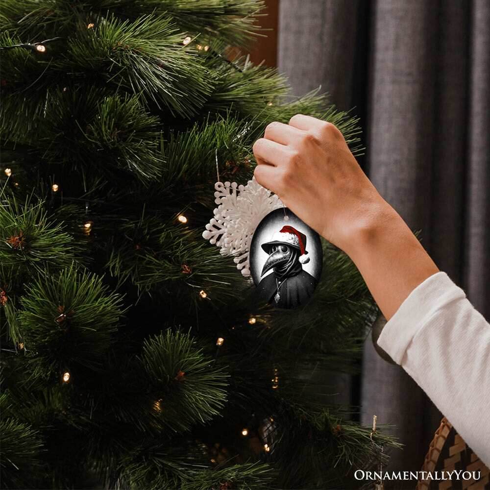 Grim Plague Doctor With Santa Hat Ceramic Ornament, Dark Christmas Keepsake for Halloween Tree - Circle