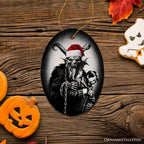 Horrifying Krampus With Santa Hat Ceramic Ornament, Keepsake For Unique Halloween Tree Christmas Decor - Oval