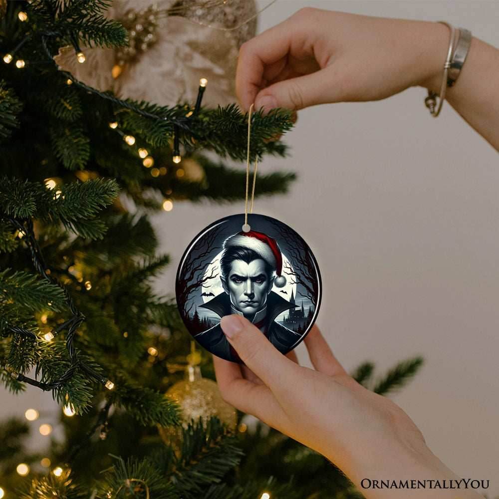 Midnight Terror Dracula Ornament, Sinister Holiday Keepsake and Halloween Tree Decor - Circle / Version 1