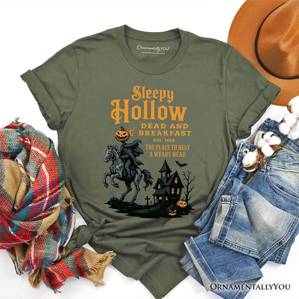 Headless Horseman Sleepy Hollow Halloween T-Shirt, Dead and Breakfast Retro Tee - Military Green / XS